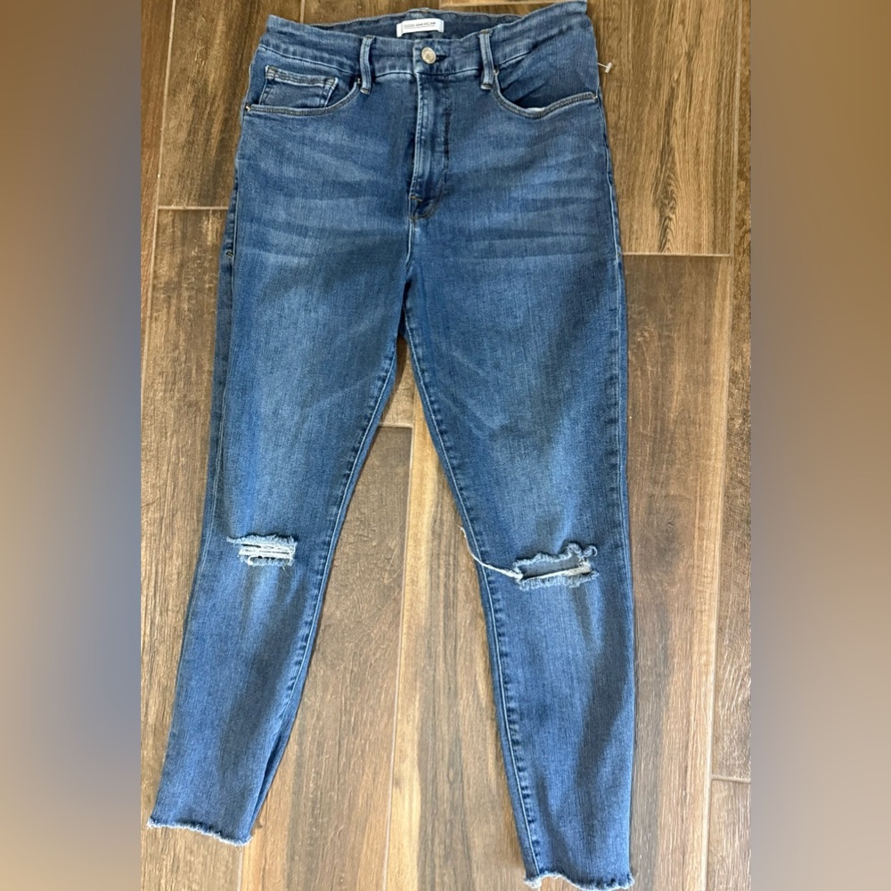 Good American Blue Distressed Skinny Jeans, size 10/30